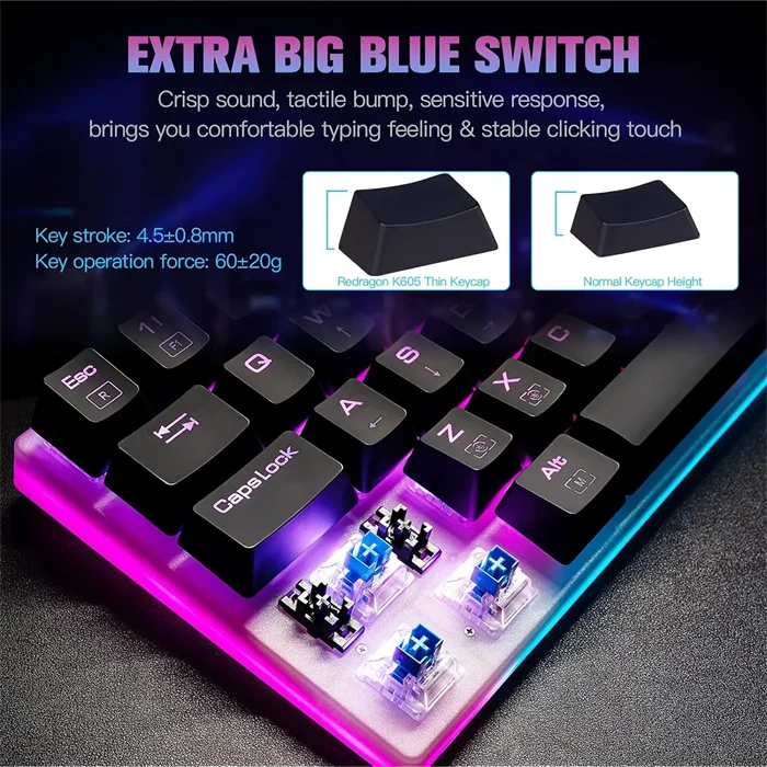 کیبورد سیمی گیمینگ Redragon مدل ALIEN K605 با سوئیچ آبی