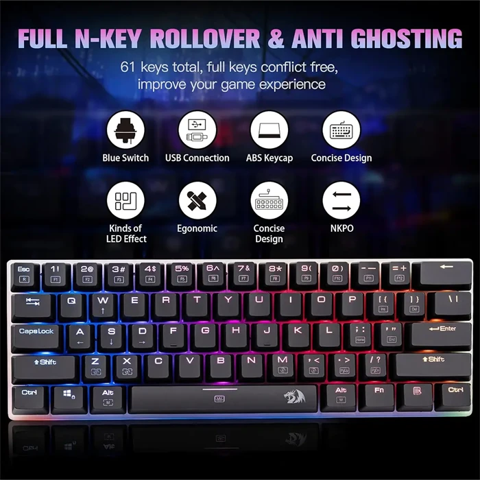 کیبورد سیمی گیمینگ Redragon مدل ALIEN K605 با سوئیچ آبی