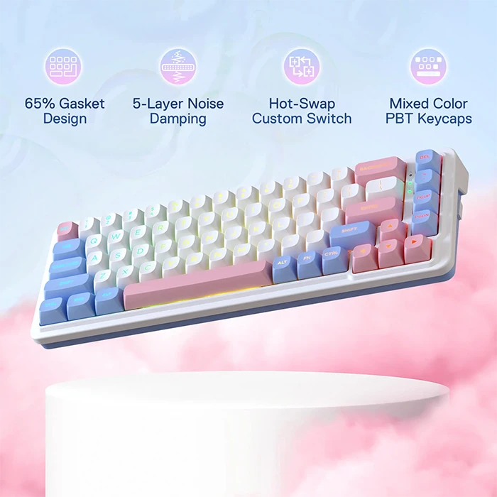 کیبورد بی سیم گیمینگ Redragon مدل NOVA PRO K709 WBP RGB با سوئیچ Mint Mambo