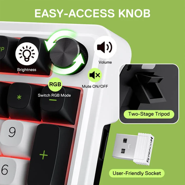 کیبورد بی سیم گیمینگ Redragon مدل EISA MAX K686 WBG با سوئیچ Mint mambo