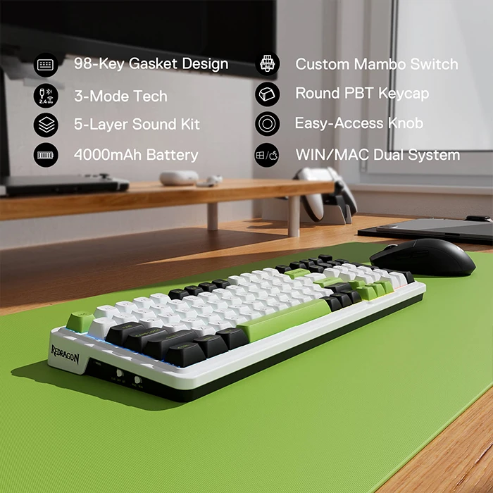 کیبورد بی سیم گیمینگ Redragon مدل EISA MAX K686 WBG با سوئیچ Mint mambo