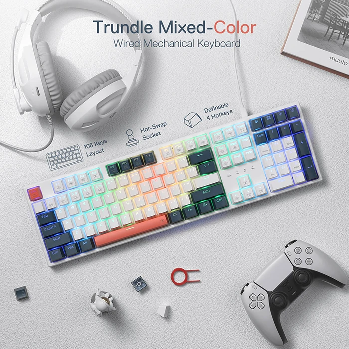 کیبورد سیمی گیمینگ Redragon مدل Trundle K668 RGB با سوئیچ قرمز