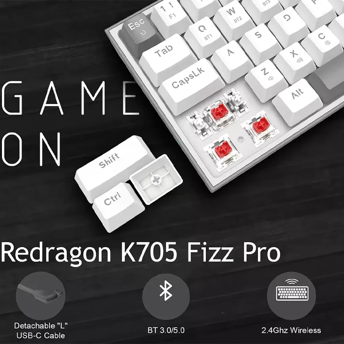 کیبورد بی سیم گیمینگ Redragon مدل LENA PRO K705WG-R RGB با سوئیچ قرمز