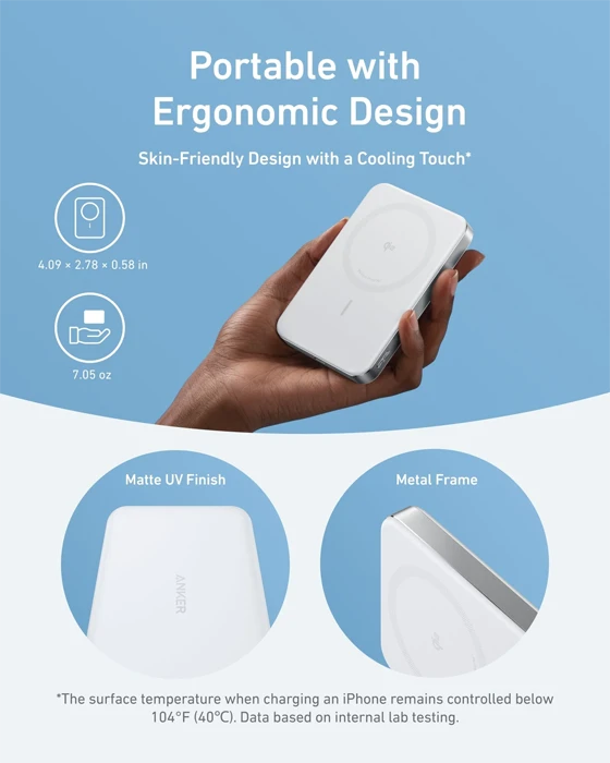 پاور بانک 10000 میلی‌آمپر ساعت Anker مدل MagGo Ultra-Slim 10K A1664