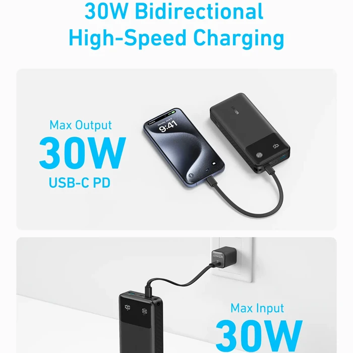 پاوربانک 20000 میلی آمپر ساعت Anker مدل A1384 30W Smart Display Nano Power Bank