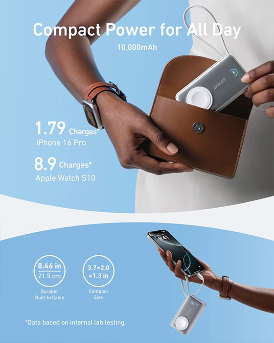 پاور بانک 10000 میلی‌آمپر ساعت Anker مدل MagGo Power Bank A1657