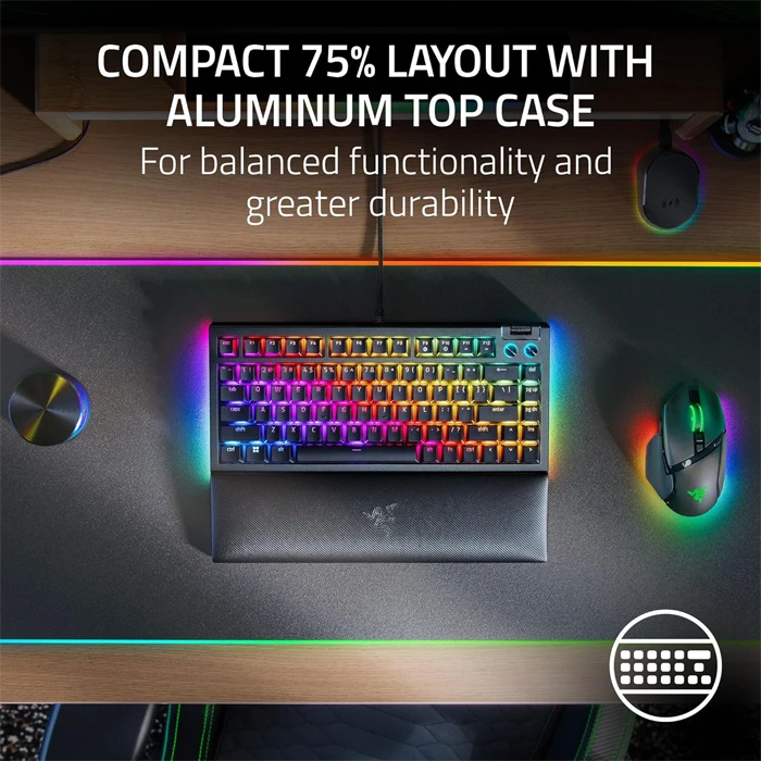 کیبورد سیمی مکانیکال گیمینگ Razer مدل Razer BlackWidow V4 75 با سوییچ نارنجی