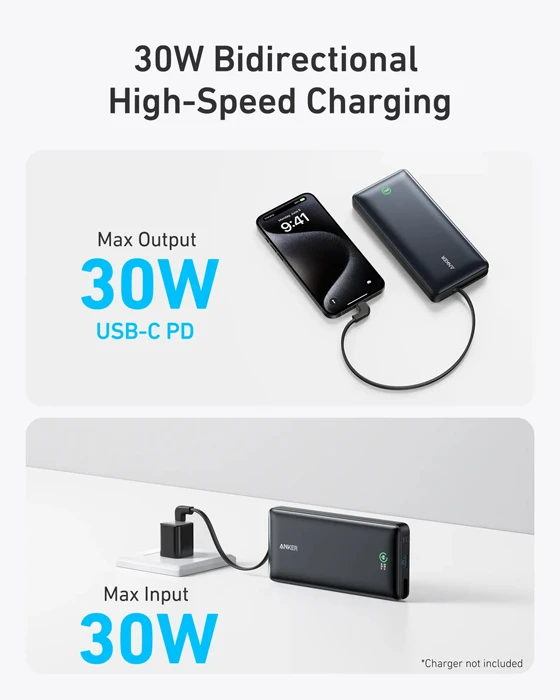 پاوربانک 20000 میلی آمپر ساعت Anker مدل Nano Power Bank 20K 30W