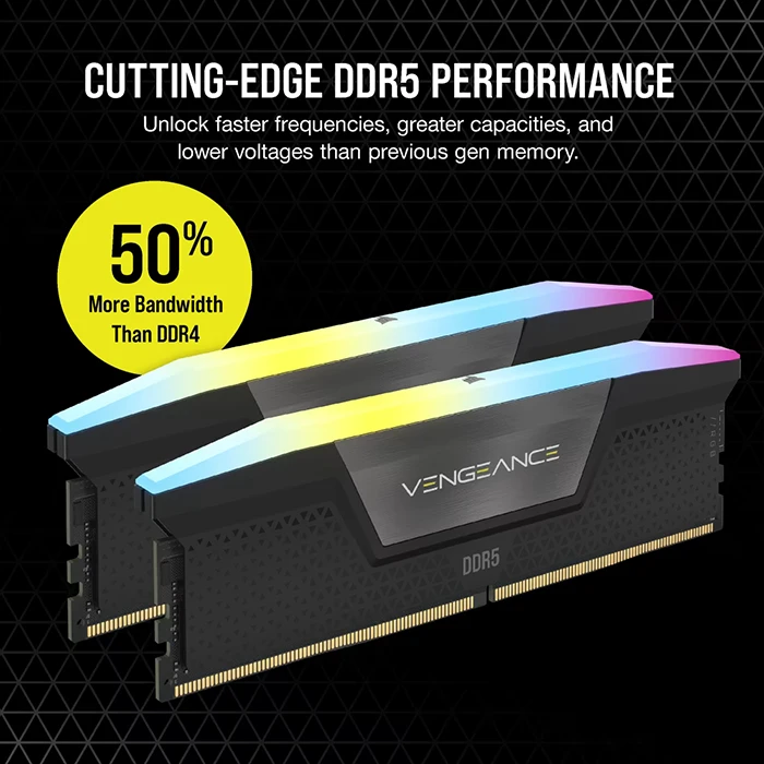 رم کامپیوتر 32 گیگابایت (2*16GB) CORSAIR مدل  CORSAIR VENGEANCE RGB 6400Mhz DDR5 CL30
