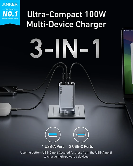 شارژر دیواری 100 وات Anker مدل A2688