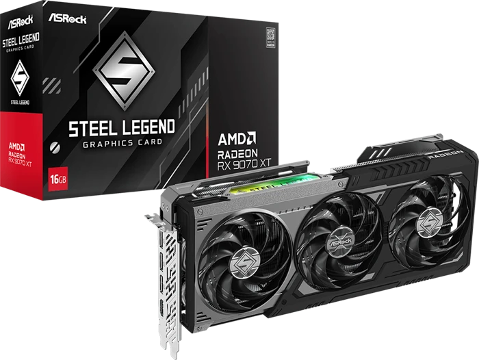 کارت گرافیک ASRock مدل Radeon RX 9070 XT Steel Legend Dark 16GB