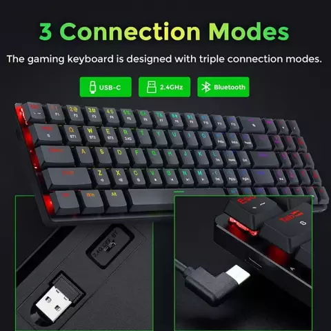 کیبورد بی سیم گیمینگ Redragon مدل ASHE Pro K626P-KBS با سوییچ‌ آبی