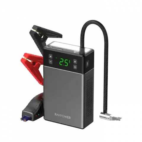 پاور بانک و جامپ استارتر خودرو 12000 میلی‌آمپر ساعت Ravpower مدل RP-PB1213 به همراه کمپرسور هوا