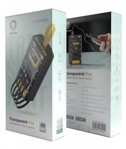 پاور بانک 20000 میلی‌آمپر ساعت Green Lion مدل Transparent Pro