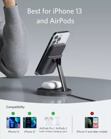 پایه نگهدارنده و پاور بانک 5000 میلی آمپر ساعت و شارژر بی سیم Anker مدل 633Magnetic Wireless Charger (MagGo) B25A72
