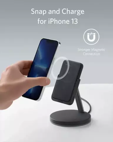پایه نگهدارنده و پاور بانک 5000 میلی آمپر ساعت و شارژر بی سیم Anker مدل 633Magnetic Wireless Charger (MagGo) B25A72
