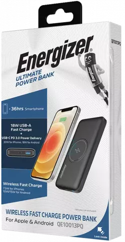 پاور بانک بی سیم 10000 میلی‌آمپر ساعت Energizer مدل QE10013PQ