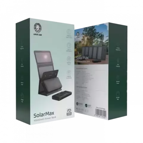 پاور بانک 10000 میلی‌آمپر ساعت Green Lion مدل SolarMax GNSLRM10KPBBK به همراه پنل خورشیدی